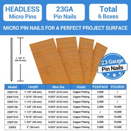 meite 23 Gauge Pin Nails, 1-3/8-Inch Micro Headless Pins for Pin Nailer - Copper Plated Pins Nails for Nail Gun, Ideal for Fine Woodworking and Trim Work (6 Boxes)