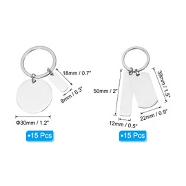 PATIKIL Engravable Metal Keychain Stamping Blanks, 30 Pcs Stainless Steel Stamping Blanks Tags Metal Blank with Key Ring for Laser Engraving DIY Crafts Nameplate, Silver Tone