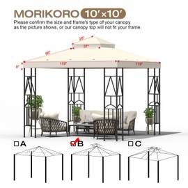 Morikoro 10x10 Canopy Replacement Top Double Tiered Gazebo Cover for Yard, Patio & Garden Durable Sunshade Replacement (Beige)
