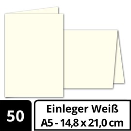 Insert for A5 Cards folded 297 x 210 mm (210 x 148 mm) 50 Pieces natural white