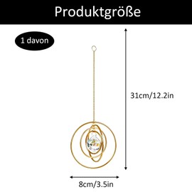 Crystal Sun Catcher for Windows, with 4 Circles Rotating Crystal Suncatcher, Hanging Suncatcher for Hanging Living Room, Balcony and Garden
