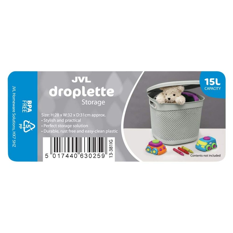 JVL Droplette Design Plastic Storage Basket, 15L, 28 x 32