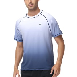 YuKaiChen Rashguard Men's Swimming Shirt, Quick-Drying, Breathable Swimming T-Shirt with Short Sleeves, Rash Guards, Water Sports for Men, White/Navy Blue