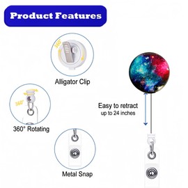 Starry Night Sky Badge Reel - Funny Starlit Sky Cosmos Badge Clip with ID Clip for Nurse Doctor Student Name Tag Card Cute Universe Outer Space Badge Holder for Teacher Staff Volunteer Office Work