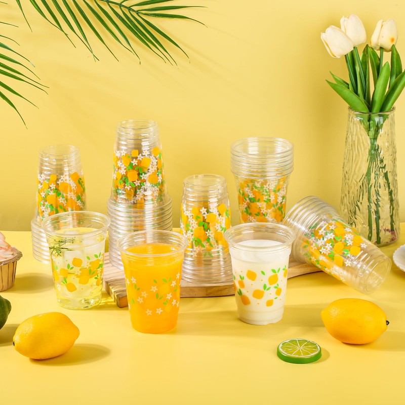 AimFun 50 Pcs Lemon Plastic Cups Summer 12 oz Party