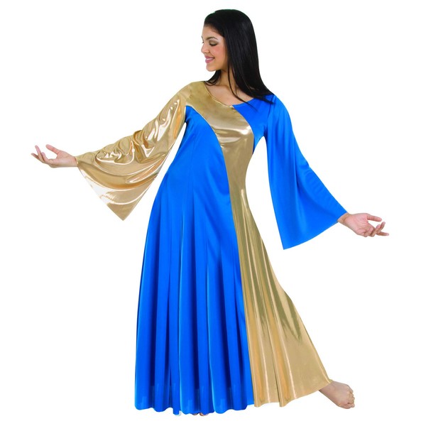 Asymmetrical Bell Sleeve Dress -WOMENS DPU W/GOLD / L