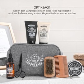 Rinse & Robust 8 Piece Beard Care Set for Men, Beard Wash & Beard Conditioner Set, Sandalwood Fragrance Gift with Beard Brush, Beard Comb, Beard Scissors, Beard Shampoo, Father's Day Gift