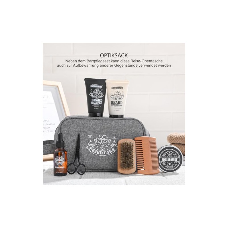 Rinse & Robust 8 Piece Beard Care Set for Men,