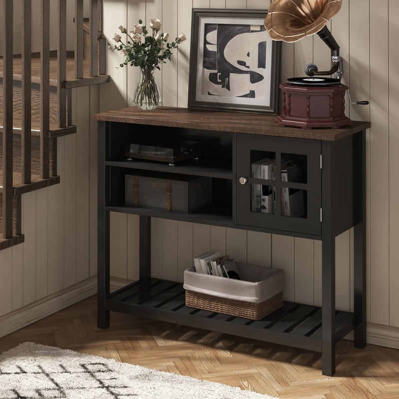 ChooChoo Farmhouse Coffee Bar Cabinet, Buffet Cabinet with Storage, Sideboard