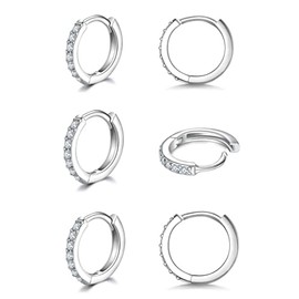 3 Pairs of Hoop Earrings Silver Earrings for Women, Small Earrings Set with Zirconia, 925 Silver Gold-Plated Hoop Earrings, Hypoallergenic, Small Sleeping Hoop Earrings Silver/Gold, 8 mm/10 mm/12 mm,
