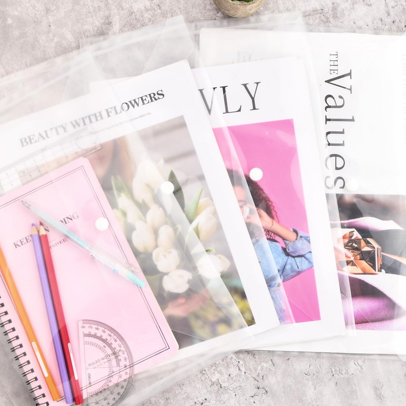 Pack of 12 A4 Transparent Press Stud Briefcase Document Wallets