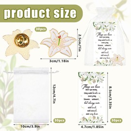 50 Sets Lilly Brooch Memorial Pins Bulk Celebration of Life Funeral Favors Lily Flower Lapel Pin Brooches Memorial Poem Cards Organza Bags Memorial Remembrance Gifts for Loved Ones (50)