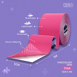 KGO Kinesiology Tape Pink, Sports Elastic Tape for Muscle and Joint Support, Kinesio Tape, K Tape, Physio Tape, 5cm x 5m, Box of 1