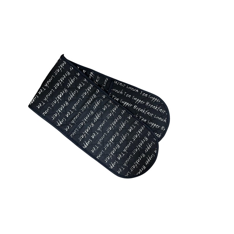Mealtime Script Quilted Single Oven Glove Kitchen Gauntlet with Hanging