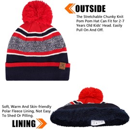 Kids Toddlers Winter Knit Warm Beanie Hat Scarf Gloves Set for Boys Girls Age 2-7, Pompom Cap Neck Warmer Gloves Fleece Lined