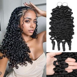 Human Crochet Hair for Black Women Burmese Curly Human Hair Crochet Bundles 18 Inch 50g Pre-Separated Feather Crochet Human Hair Wet and Wavy Invisible Crochet Hair Extensions Kit Natural Black