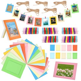 Swpeet 105Pcs 5 Inch Colorful Paper Photo Frames Set for 3"x5" Photo, Hanging Photo Display Frames, Includes 50Pcs 5 Inch Hanging Album Frame, 50Pcs Colorful Clips and 5Pcs 78" Strings for Wall Decor