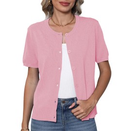 VIISHOW Women's Light Cardigan Sweaters for Summer Open Front Summer Button Up Short Shrugs Pink, Large
