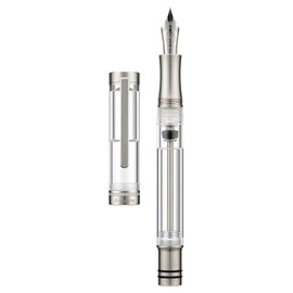 Asvine V200 Titanium Fountain Pen Vacuum Filling, Germany Bock Fine Point Clear Transparent Acrylic Smooth Writing Pen Case