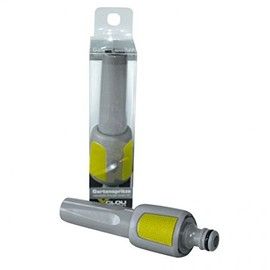 Xclou Garden sprayer, hose nozzle, infinitely adjustable, suitable for all standard plug-in systems, handle with green rubber coating, grey