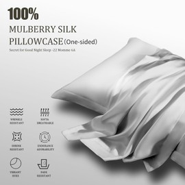 2 Pack Silk Pillowcase, 100% Pure Silk on One Side for Hair and Skin Health,Hypoallergenic, Soft Smooth, Envelope Closure,Mulberry Silk Pillow Covers for Sleeping - Standard 48x74 cm(Silver Grey)