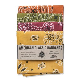Colter Co. 4pk Paisley Bandana - USA Made Classic Pattern Multi-purpose Bandanas For Men and Women, Festival Accessories, 100% Cotton