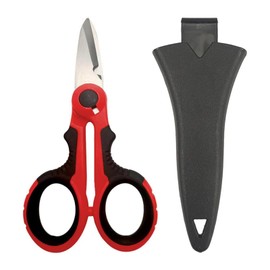 1Pcs Electrician Scissors with Protective Cover, Heavy Duty Anti-Slip Fiber Cable Cutter, Fishing Line Scissors for Fishing Trimming, Wire Braid (Red)