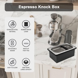 YURICK Espresso Knock Box, Coffee Knock Box for Espresso Grounds Disposal, Large Capacity, Equipped with Noise, Reduction Rubber Ring & Steel Holder, Ideal Tool for Espresso Machines, Black (Large)