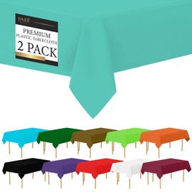 Amcrate Light Blue Plastic Tablecloth Disposable, 2 Pack Premium Tablecloths for Rectangle Tables 54 inch. x 108 inch. Fits Tables Up to 8 Feet, Plastic Table Cloth for Party, Wedding, Holidays