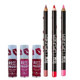 Kit Viral Labios Tinta Kiss Proof Italia Deluxe 3 tonos, Lapiz Delineador de Labios Ivy Cosmetics, Rosa, Rojo y Nude