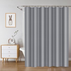 LUKDUNG 240 x 200 cm Polyester Textile Shower Curtain Anti-Mould for Bathroom, Curtain for Bathtub Shower Made of Fabric Waterproof Washable Shower Curtain with 16 Hooks Light Grey