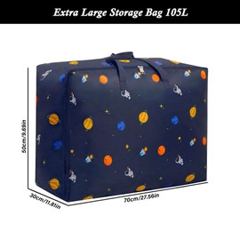 SEPSCO 2Pcs Large Storage Bag, 105L Underbed Clothes Storage Bags With Zips King Size Oxford Cloth Moving Bags Laundry Bags For Duvet Quilt Blankets Bedding Pillows Moisture Proof No-Smell (Blue)