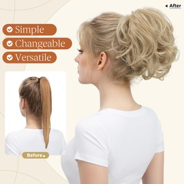 youngways Claw Clip Short Ponytail Messy Bun Hair Piece Bendable Hair Branch Extensions Fluffy Wavy Curly Synthetic Versatile Dirty Blonde Hairpieces