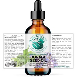 Borage Seed Oil 4 oz (GLA) 100% Pure Cold-pressed Unrefined PA-free Organic - Bella Terra Oils