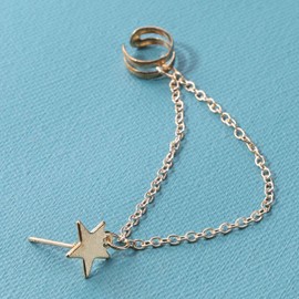 Yheakne Boho Star Cartilage Chain Earrings Gold Long Chain Dangle Earrings Minimal Ear Cuff Chain Earrings Helix Lobe Chain Earrings Jewelry for Women and Girls
