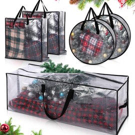Simgoing 5 Pack Christmas Storage Bags, 7.5 Ft Christmas Tree Large Bag, 24" Wreath Containers and 25" Garland Packing Tote Moving Bags with Handle Zipper for Artificial Xmas Tree Wreath Garland