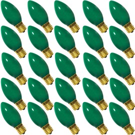 25 Pack C9 Green Christmas Light Bulbs, C9 Outdoor Christmas Replacement Bulbs with C9/E17 Intermediate Base, 7 Watt Night Lights, C9 Incandescent Light Bulbs for Christmas Outdoor String Lights