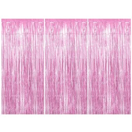 atnayo 3 Pcs Pink Foil Curtain, 3.2 X 6.5ft Tinsel Curtains, Foil Curtain Backdrop