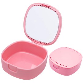 Retainer Case, With mirror and ventilation holes, For Night Guards, Aligner Trays, Mouth Guard,Denture Case, Mouthguard. Light & Easy to Carry & Multipurpose(Pink)