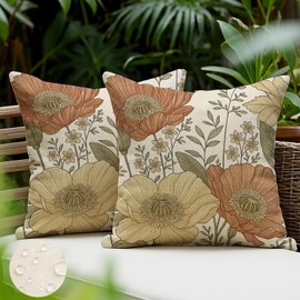 JANGYUHH Set of 2 Outdoor Cushion Weatherproof Cushion Covers 50 x 50 cm Modern Flowers Decorative Cushion Summer Cushion Covers for Garden Sofa Couch Living Room Bedroom Double-Sided Pattern