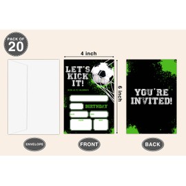 Soccer Birthday Invitations, Soccer Theme Birthday Party Invitations For Boys Girls Kids, Football Sports Fill In Birthday Party Invites, Decorations, Favors, 20 Invitations With Envelopes (B06)