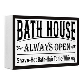 Bath House Always Open Sign Wood Box,Funny Bathroom Wooden Block Sign for Restroom Wash Room Shelves Toilet Bathroom Shelf Wall Decor 97