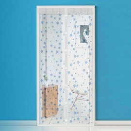 One-Touch Magnetic Door Mosquito Net with Integrated Lace, Velcro Fastening, and Star Pattern 90x210cm