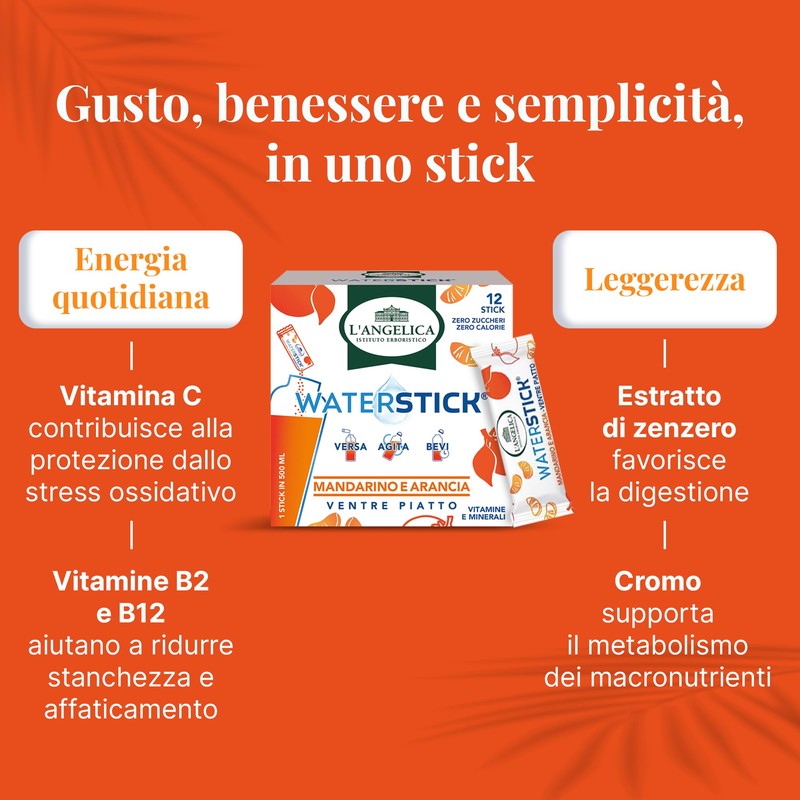 L'Angelica, Waterstick, Gusto Mandarino e Arancia, Ventre Piatto, Con Vitamine