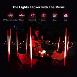 4 Pack RGB Tube Light 4ft Battery Powered 120cm Handheld LED Light Tube with Tripods, Music Sync, 500 Vivid Effects, Portable Stick Lights for Photography DJ Dance Club Night Bar Party Wedding