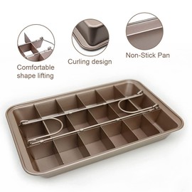 IVEOPPE Brownie Backform Backblech Brownie, mit Trennwänden und Spatula, 31 * 20 * 3.7 cm, Antihaftbeschichtete Brownie Backform für Backen von Kuchenkeksen