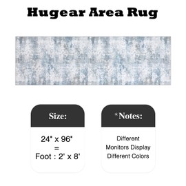 HUGEAR 2x8 Runner Rugs Grey Blue Machine Washable Hallway Area Rug Indoor Accent Rug Abstract Non Slip Low Pile Carpet Distressed Throw Rug for Bedroom Living Room Office Dining Room Kitchen