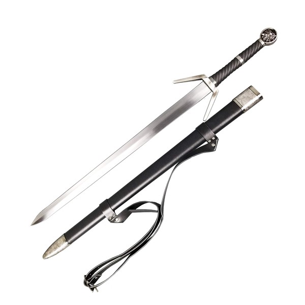 Otakumod One Hand Silver Sword Medieval Knight Sword with Scabbard. for Collection, Gift and Medieval Outdoor Cosplay Fairs and Shows (Black-311)