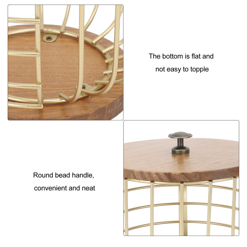 Coffee Pod Holder Iron Large Capacity Space Saving Wooden Base