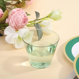 50 Pack Plastic Disposable Cups 9 oz Green Drinking Glasses for Cold Water Sturdy Plastic Cup for Cocktails Cups Bulk for Wedding Thanksgiving Christmas Party